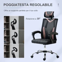 Vinsetto Sedia da Ufficio Ergonomica Inclinabile a 130° con Supporto Lombare e Cervicale, 58x62.5x112-120cm(m-6)