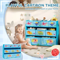 AIYAPLAY 3-Tier Kids Storage Unit with 9 Non-Woven Fabric Boxes for Toys, Books, for Bedroom, Nursery, Blue(m-6)