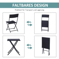 Outsunny Polyrattan Bistroset für 2 Personen Sitzgruppe Rattan Gartenmöbel Set Garnitur Schwarz(m-5)