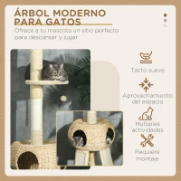 PawHut Árbol para Gatos de Suelo a Techo de 225-255 cm con Cueva Hamaca Postes Rampas y Bolas Ø48x225-255 cm Beige(m-4)