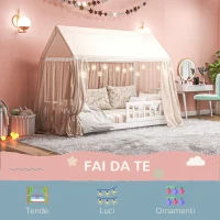 HOMCOM Struttura Letto per Bambini a Forma di Casetta con Doghe e Recinzione, in Legno di Pino, 96x195x165 cm, Bianco(m-5)