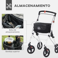 HOMCOM Andador para Personas Mayores Plegable de Aluminio con 4 Ruedas Bandeja Altura Ajustable Frenos de Maneta Blanco(m-4)