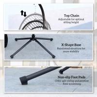 Outsunny Outdoor PE Rattan Swing Chair with Foldable Basket and Cushion, Garden Patio Hanging Egg Chair with Metal Stand, Headrest for Indoor and Outdoor, Black(m-7)