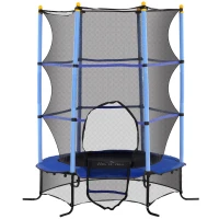HOMCOM Trampolino Elastico per Bambini Ø1.6x1.9 m con Rete di Sicurezza e Pali Imbottiti, Età 3-10 Anni, Blu(m-10)