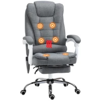 Vinsetto Fauteuil de bureau direction massant chauffant hauteur réglable dossier inclinable toile de lin gris(m-1)