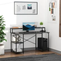 HOMCOM Mesa para Computadora Escritorio de Oficina Estudio con 3 Estantes Tabla Superior Patas con Almohadillas Ajustables Antideslizantes Marco Metálico 140x60x93 cm Negro(m-2)