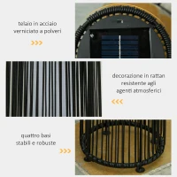 Outsunny Lanterna Solare da Giardino LED con Pannello di Ricarica in Rattan e Metallo , Ø21.5x61cm, Nero(m-6)