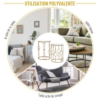 HOMCOM Tables gigognes Lot de 2 Tables Basses Rondes Design Style Art déco Ø 41 et Ø 36 cm métal doré Verre trempé 5 mm(m-7)