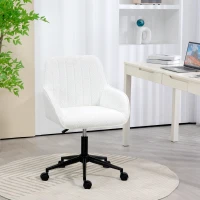 HOMCOM Sedia da Ufficio in Tessuto con Altezza Regolabile, Seduta Girevole e Ruote, Bianco(m-2)