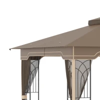 Outsunny Pavillon Gartenpavillon 3,65 x 3 m Gartenzelt Festzelt Partyzelt mit 4 x Moskitonetz atmungsaktivem Doppeldach Metall Polyester Braun+Beige(m-8)