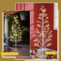 HOMCOM Albero di Natale Artificiale con 384 Luci LED Bianche e Rami Pieghevoli, in PP e Acciaio, Ø20x180 cm, Bianco(m-6)
