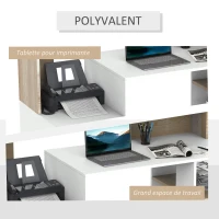 HOMCOM Bureau informatique avec 2 tiroirs, bureau avec rangement, 137 x 55 x 92 cm, étagères ouvertes et tablette d'imprimante, style moderne, table d'ordinateur pour chambre, studio, chêne(m-4)