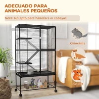 PawHut Jaula para Animales Pequeños de 4 Niveles con Ruedas Rampa Comedero Bebedero y Bandeja Extraíble 78x45,5x136 cm Negro(m-4)