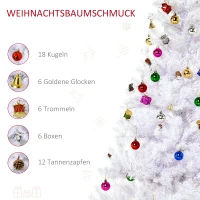 HOMCOM Künstlicher Weihnachtsbaum 150 cm künstlich Tannenbaum mit Kugeln, Glocken, Trommeln, Geschenkboxen, Christbaum mit 680 Spitzen, 12 Tannenzapfen Weihnachtsdeko inkl. Metallständer für drinnen(m-4)