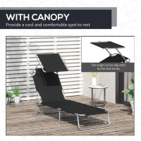 Outsunny 2 Pieces Outdoor Foldable Sun Lounger, 4 Level Adjustable Backrest Reclining Sun Lounger Chair with Angle Adjust Sun Shade Awning for Beach, Garden, Patio, Black(m-6)