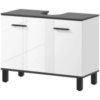 HOMCOM Mobile Sottolavabo Bagno con Armadietto 2 Ante e Ripiano Regolabile, 80x34x60 cm, Bianco Lucido(m-10)