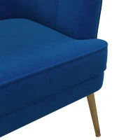 HOMCOM Fauteuil en velours chaise salon avec pieds acier doré fauteuil relax de salon arrondi 71 x 72 x 75 cm bleu(m-7)