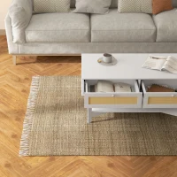 HOMCOM Mesa de Centro Blanca Mesa Baja con 2 Cajones Decorativos de Ratán y Estante de Almacenamiento 100x50x50 cm(m-9)