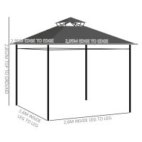 Outsunny Pavillon Partyzelt Gartenpavillon, 2,95 x 2,95 x 2, 85 m, Dunkelgrau(m-3)