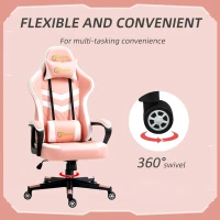 Vinsetto Gaming Chair, Computer Desk Chair with Lumbar Support, Faux Leather Racing Chair with Headrest and Swivel Wheels for Home Office, Pink(m-6)