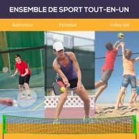 SPORTNOW Ensemble set complet de badminton, pickleball et volleyball, 3 en 1, jeux sport extérieur avec filet hauteur réglable(m-4)