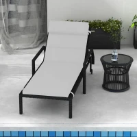 Outsunny Cuscino per Sdraio e Lettino Prendisole in Tessuto con Lacci di Fissaggio, Grigio Chiaro(m-7)