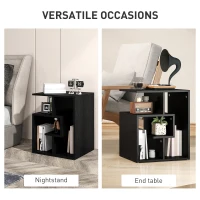 HOMCOM Side Table, 3 Tier End Table with Open Storage Shelves for Living Room, Bedroom, Black(m-6)