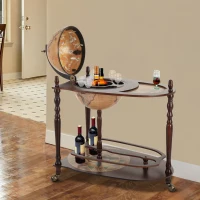 HOMCOM Globe Wine Bar Cart, Vintage Drinks Cabinet, Wine Container Minibar Storage Trolley Table with Bottle Glass Holder(m-2)
