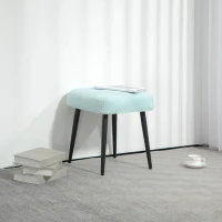 HOMCOM Hocker, Fußstütze, gepolsterter Sitz, Kaschmir-Optik, Stahlbeine, 42 x 42 x 44 cm, Hellblau(m-2)