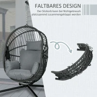 Outsunny Outdoor Hängesessel Hängesessel, inkl. Polster, Egg-Chair, 120 cm x 106 cm x 188 cm,  Grau(m-5)