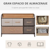 HOMCOM Cómoda para Dormitorio con 5 Cajones Plegables Parte Superior de Madera y Marco Metálico 87,5x29x58 cm Multicolor(m-5)