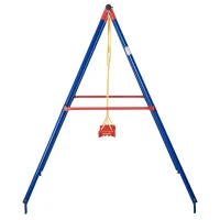 Outsunny Kids Swing Set Toddler Swing Adjustable Rope Heavy Duty A-Frame Stand Outdoor Playset for 3-8 Years Old Blue(m-8)