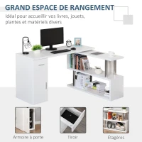 HOMCOM Bureau informatique bureau d'angle avec rangement table angulaire avec étagères, placard, tiroir blanc(m-5)