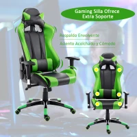 HOMCOM Silla de Oficina Silla Ergonómico Reclinable y Basculante Altura Ajustable Giratorio con Ruedas Reposacabezas y Soporte Lumbar Carga 120 kg 67x67x123-132 cm Verde(m-4)