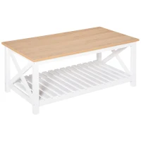 HOMCOM Mesa de Centro para Salón Mesa de Café con Estante de Almacenamiento Inferior para Dormitorio 116x60x48 cm Natural y Blanco(m-11)