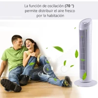 HOMCOM Ventilador de Torre Oscilante 70° Tower Fan Columna Ventilador de Pie Potencia 45W 3 Velocidad Asa de Transporte Hogar Oficina φ27x75cm Blanco(m-7)