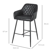 HOMCOM 2er-Set Barhocker mit Fußstütze, Barstühle mit Rückenlehne, Industrie Design Bistrohocker, Esszimmerstühle, PU, Schwarz, 55,5 x 57,5 x 93 cm(m-3)