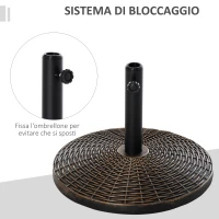 Outsunny Base per Ombrellone Rotonda in Plastica Effetto Rattan da 25kg per Pali da 35mm, 38mm, 48mm(m-4)