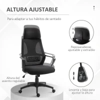 Vinsetto Silla de Escritorio Ajustable con Reposabrazos Reposacabezas y Función Basculante Carga 120 kg 64x55x116-126 cm Negro(m-4)