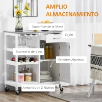 HOMCOM Carro de Cocina con Ruedas Carrito de Servicio con 1 Cajón Estantes Extraíbles y Botellero 76x48x88 cm Blanco(m-5)