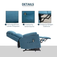 HOMCOM Fernsehsessel mit Aufstehhilfe Elektrisch Relaxsessel mit Liegefunktion, TV-Sessel mit Fernbedienung Seitentasche Taschenfederkern Leinenoptik Blau(m-7)