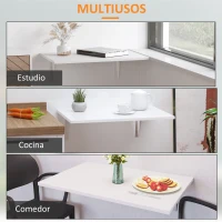 HOMCOM Mesa Plegable de Pared Mesa Abatible de Pared de Madera Ahorra Espacio para Cocina Comedor Dormitorio 60x40x20 cm Blanco(m-5)