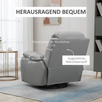 HOMCOM Relaxsessel, Liegesessel, neigbare Rücklehne, drehbar, Wippfunktion, mit Fußstütze, Stahl, grau, 93 x 100 x 98Hcm(m-7)
