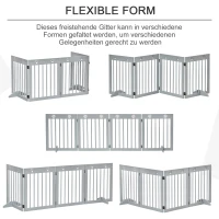 PawHut Hunde-Absperrgitter, Kiefernholzrahmen, beidseitig faltbar, Pfotenmuster, abnehmbare Füße, Hellgrau(m-5)