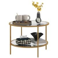 HOMCOM Beistelltisch, modernes Design, 2 Etagen, Ø60x43H cm, Goldton(m-1)