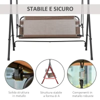 Outsunny Dondolo da Giardino Terrazza 3 Posti con Tettuccio Regolabile in Metallo e Texteline 172x110x155cm Marrone(m-5)