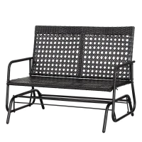 Outsunny 2 Seater PE Rattan Glider Bench, Outdoor Loveseat Chair with Steel Frame, Porch Rocking Glider for 2 Person with Armchair, High Back, Black(m-11)