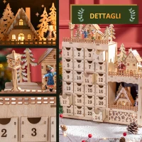 HOMCOM Calendario Avvento di Natale Rettangolare con Motivi a Tema e 12 Luci a LED, 22x9x30 cm, in Compensato, Arancione(m-6)