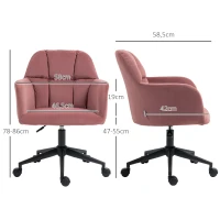 Vinsetto Bürostuhl, ergonomisch, höhenverstellbar, drehbar, Samtoptik, bis 120 kg, Rosa(m-3)