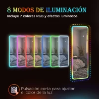 HOMCOM Espejo de Cuerpo Entero con Luces LED 120x40 cm Espejo de Pared con Iluminación de 7 Colores RGB y Función de Memoria(m-5)